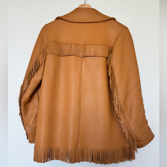 Vintage 70s Western Style Leather Brown Cognac Jacket with Fringe - Picture 2 of 9